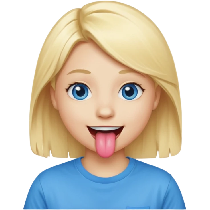 a smiley face with tongue out just a little bit, blue eyes and blonde hair emoji
