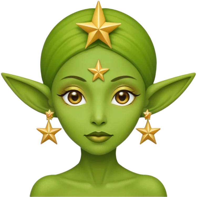 green alien woman with golden star earrings emoji