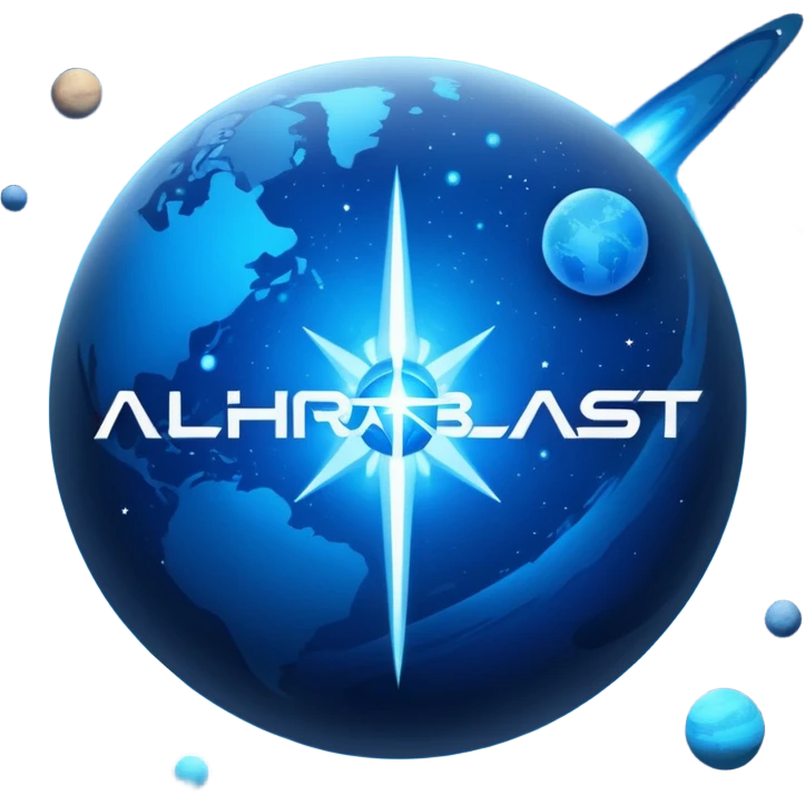 The image is a sci-fi poster with glowing blue text that reads “ALPHA ORIONIS WARS.” A bright blue planet or star glows at the bottom, and the word “STARBLAST” appears below. The design has a futuristic, space-themed look. emoji