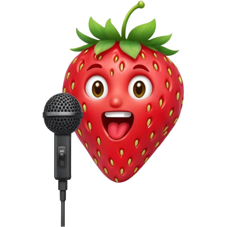 Strawberry with microphone singing loudly emoji