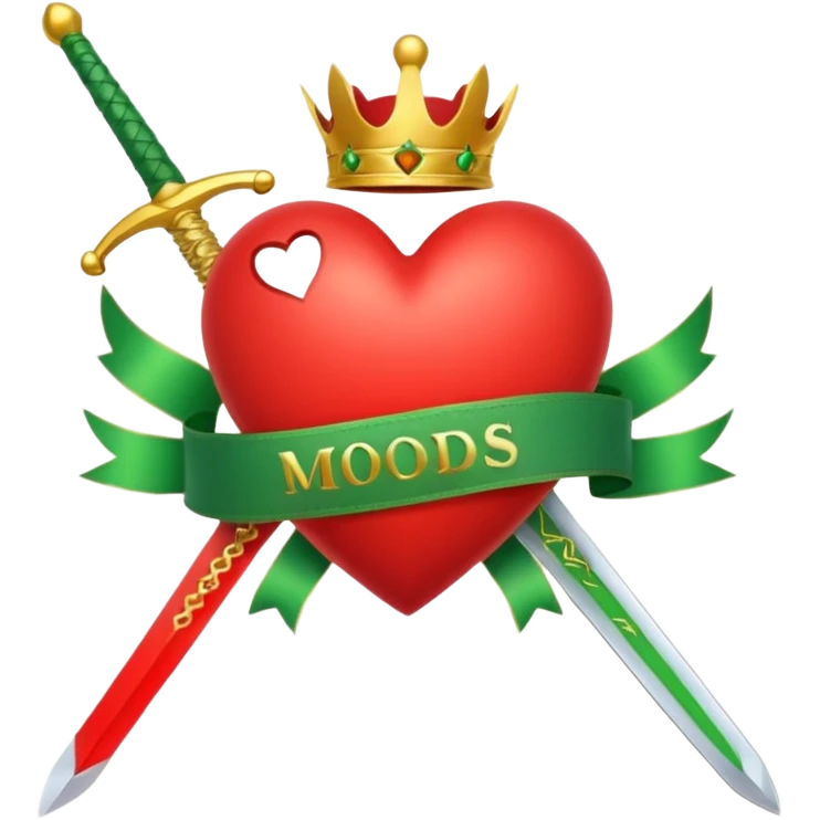 a red heart pierced by a green sword, with the golden text 'MODS' on a white ribbon emoji