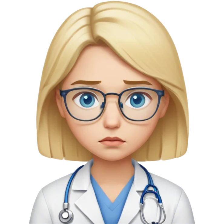 Young doctor with blonde hair, blue eyes, glasses, pouting emoji