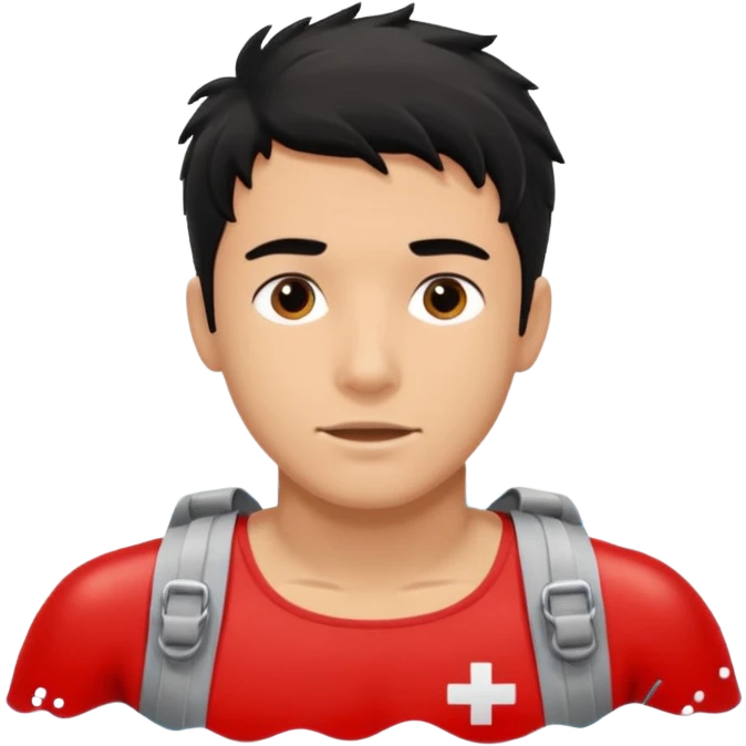 Lifeguard male tanned skin Teenager with Black messy hair swimming to rescue someone emoji
