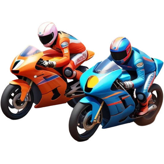 A sleek racing car and motorcycle speeding on a track, leaving a trail of dust behind. The scene captures the thrill of high-speed competition, with blurred motion and vibrant colors, highlighting the dynamic energy of motorsport. emoji