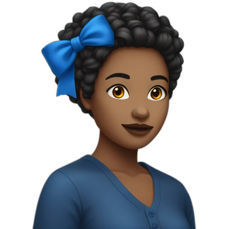 une fille avec les cheveux noirs aux pointes bleu, du rouge à lèvre noir et un septum emoji