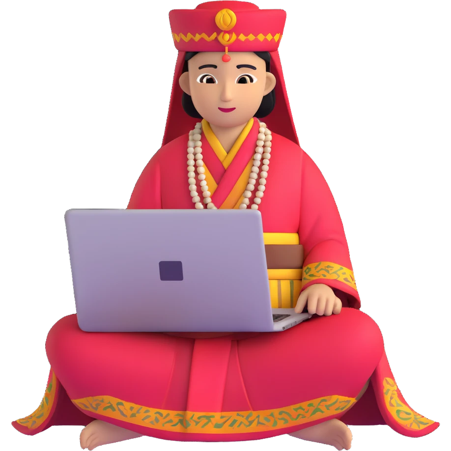 Indonesian person in traditional clothing using laptop emoji