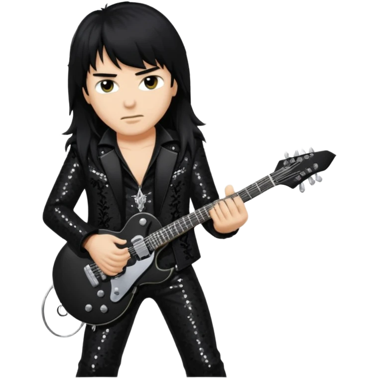 Joey Belladonna with long jet black hair, black sequin outfit  emoji