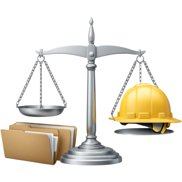 Image of a justice scale with a construction helmet on one side and a folder on the other. emoji