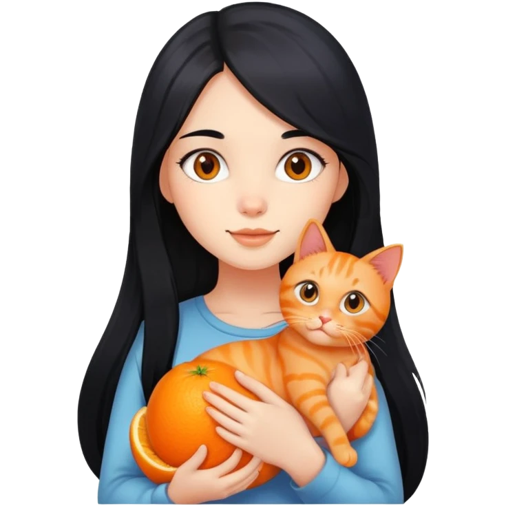 girl with long black hair holding an orange cat emoji