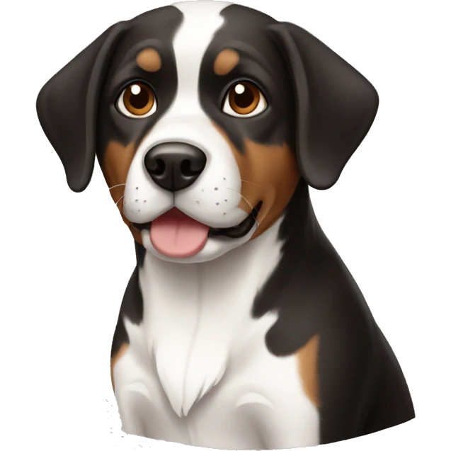 White and brown and black dog emoji