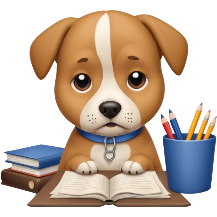 dog looking guilty next to torn homework emoji