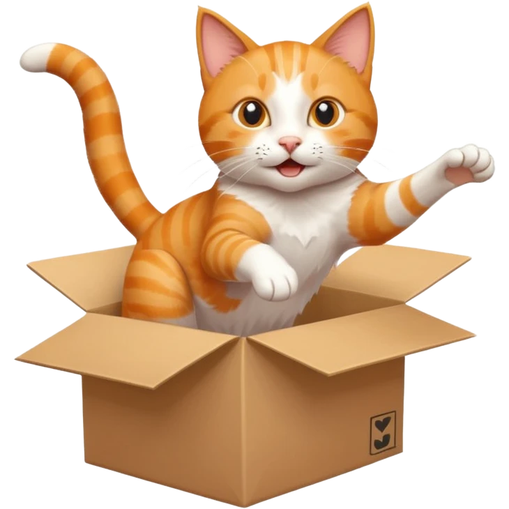 cat jumping out of a box with a white arrow showing the direction of the cat out of the box emoji