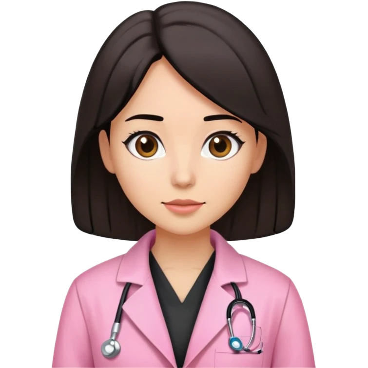 Mulher de cabelos pretos na altura do ombro e de jaleco rosa  emoji