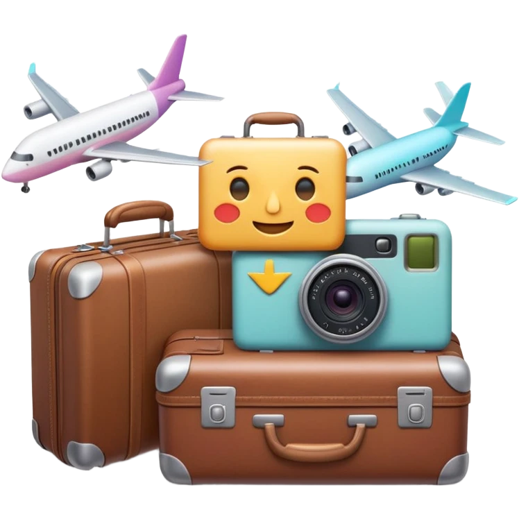 Premium travel moodboard emoji, Apple-style 3D emoji, pastel gradients, minimal travel symbols, calm aesthetic, soft shadows, high-detail, square app icon. emoji