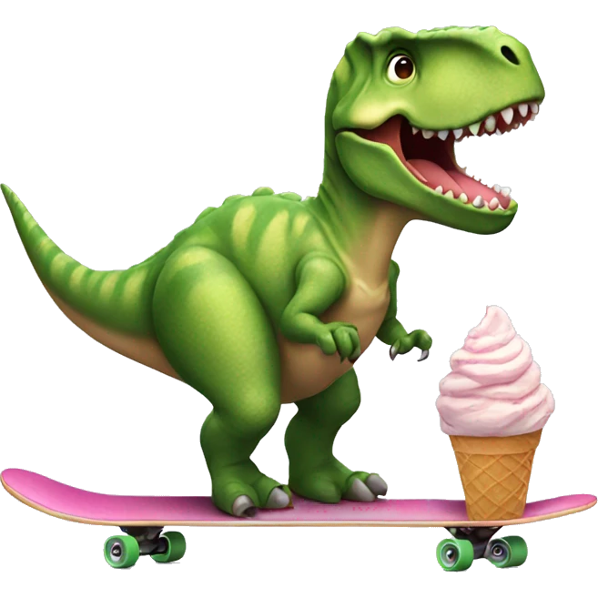 dinosaur riding a skateboard eating ice cream  emoji