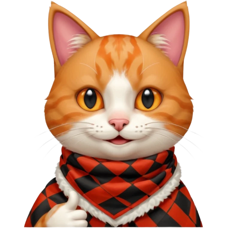 Cat smiling and giving thumbs up, wearing red Checkered Triangle scarf emoji