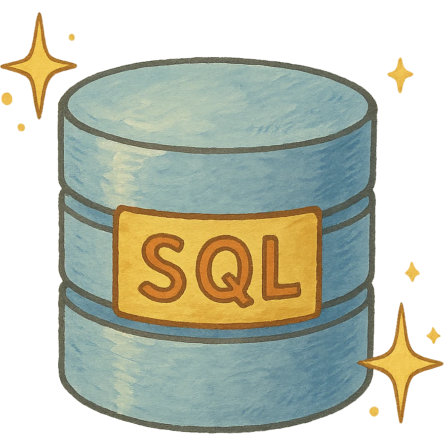 ghibli style illustration of a database with sparkles, representing SQL emoji