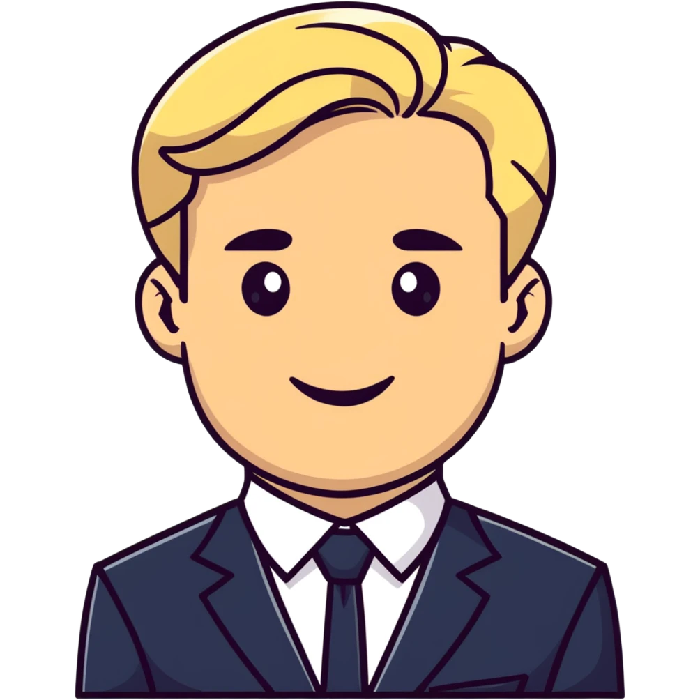 Oleg Tinkov, smiling, blond hair, wearing a business suit emoji