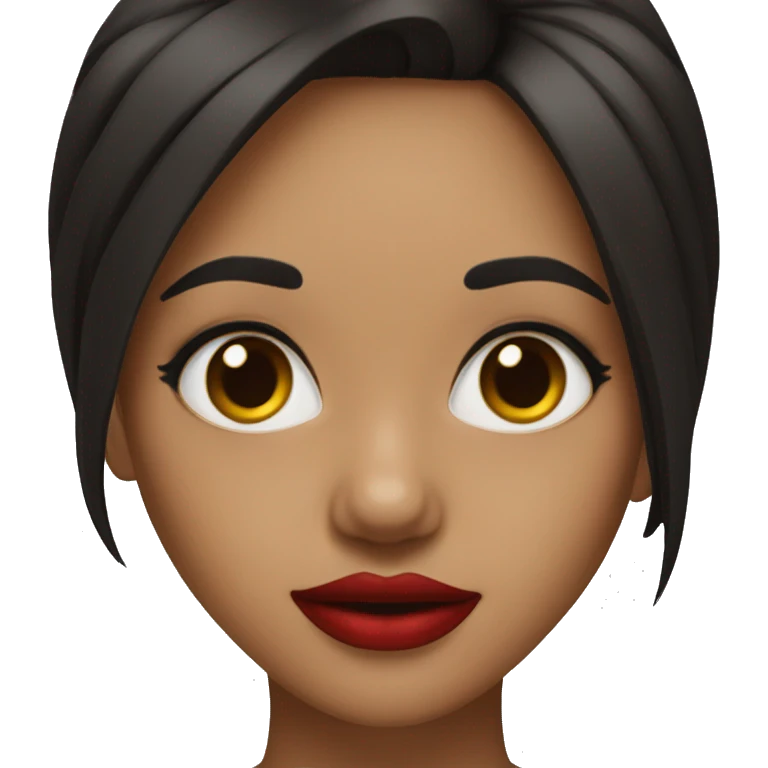 una chica de cabello negro mediano con labial rojo y ojos marrones emoji