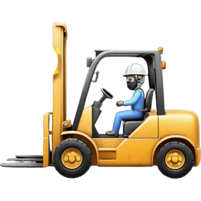 ugly, broken forklift after the explosion with emoji of blowing emoji