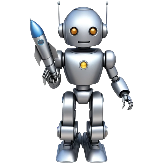Robot with rocket boosters accelerating upward, upgrade concept emoji
