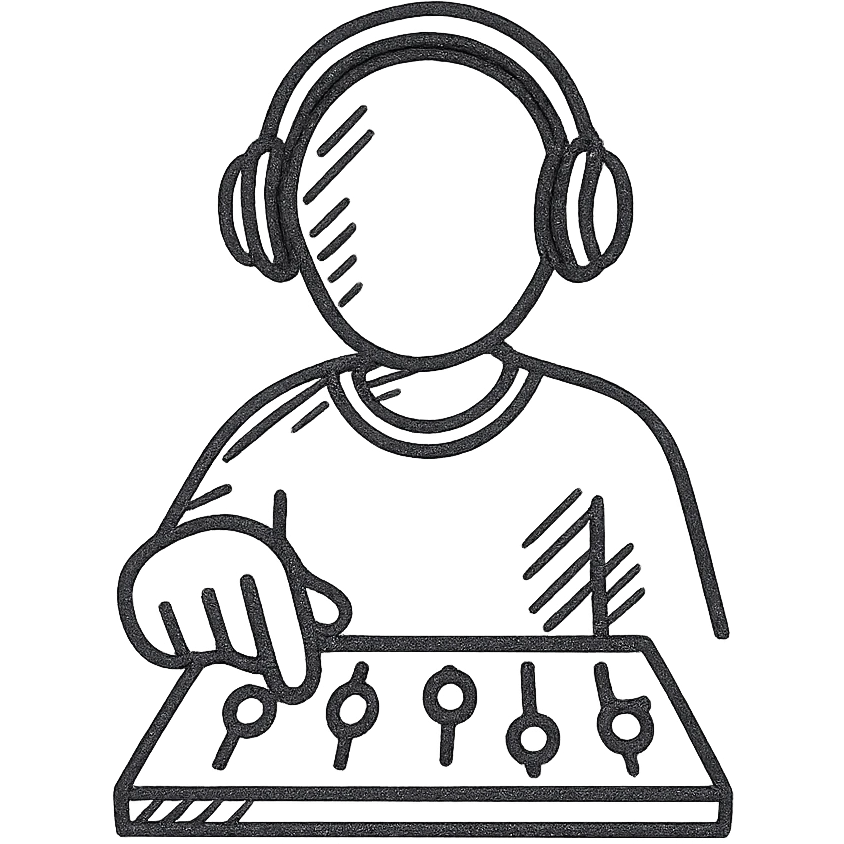 music producer adjusting a mixing console, simple lines, hand drawn black outline emoji