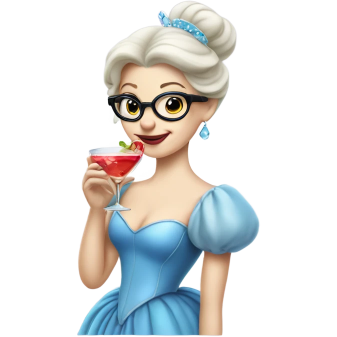 Pale Cinderella wearing glasses drinking a cocktail  emoji