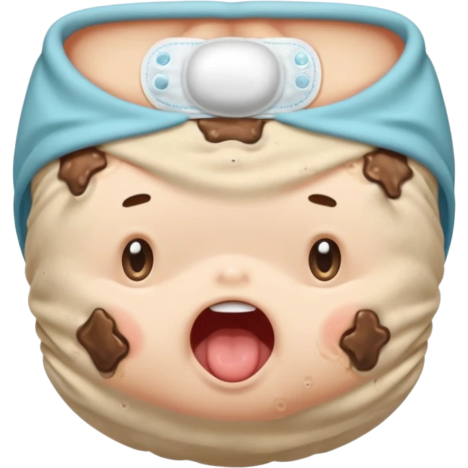 diaper bulging with lumpy, mushy, smelly poop, expressive, clear facial reaction emoji