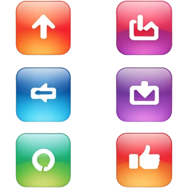 UI action buttons - like, share, download, upload, settings emoji
