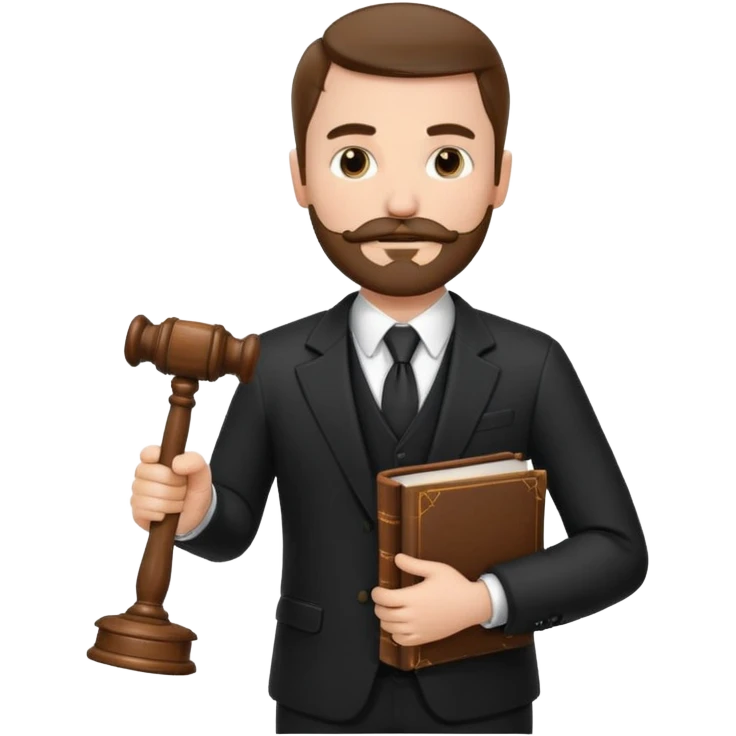 Create a male lawyer. he is wearing a fromal suit jckeret. He is holding a gavel in one hand and a book tucked under his another arm. He has a mustache and BEARD both! emoji