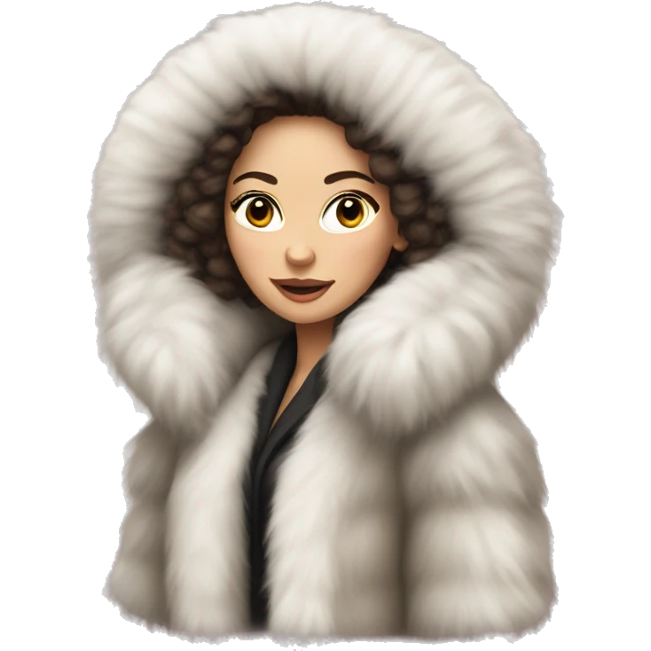White brunette woman in giant fur coat emoji