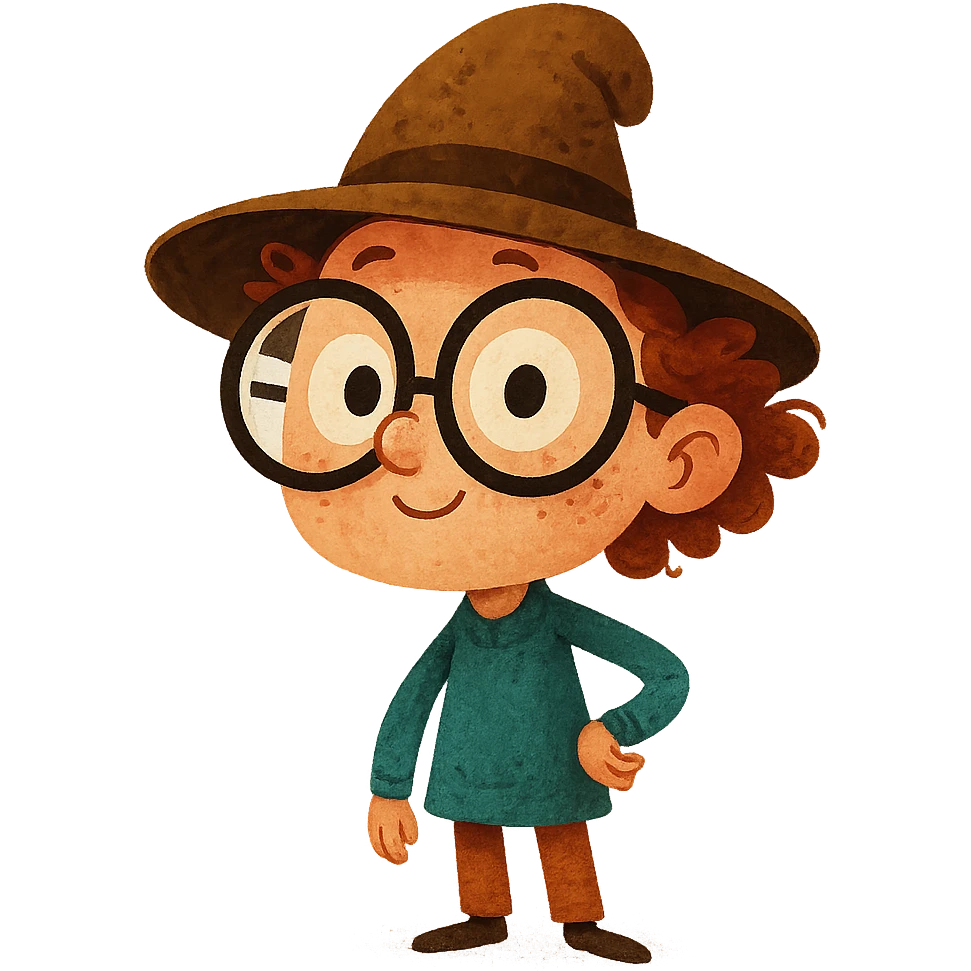 whimsical character with oversized glasses and a hat emoji