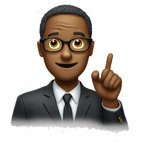 an intelligent emoji face with glasses and the finger up as if he knew everything abaout what is being said emoji
