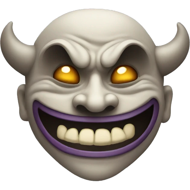 Smiling demon emoji holding mask on half of face emoji