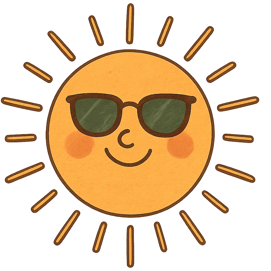 A bright sun with sunglasses and a smile, representing a sunny summer day. emoji