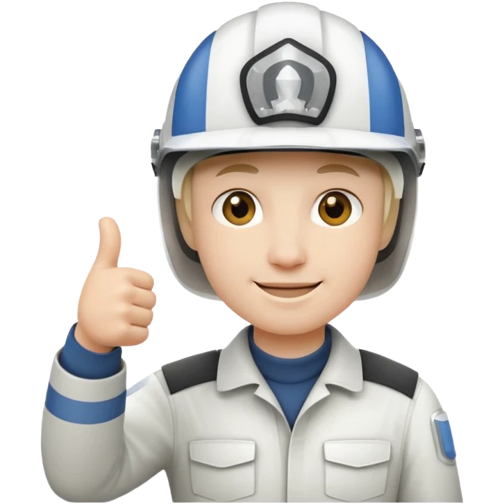 Cara de una persona con casco blanco cun pulgar arriba emoji