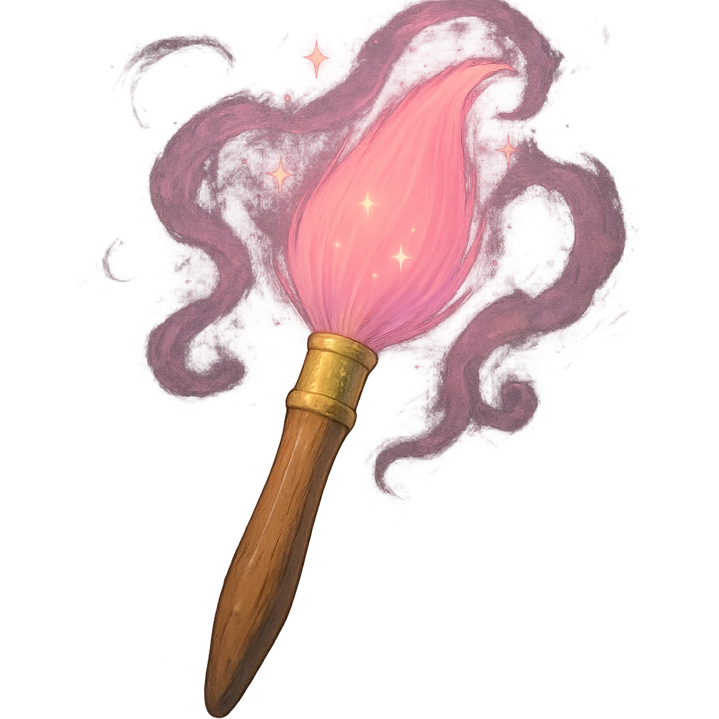 magical pink paintbrush with glowing bristles, soft painterly look, creative and enchanting emoji