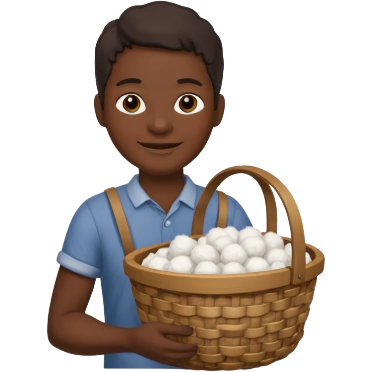 smiling adult slave holding a basket with cotton emoji
