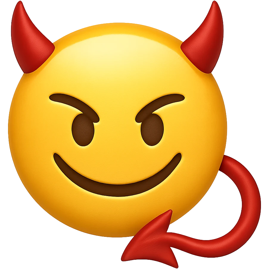 yellow face with red devil tail emoji, digital illustration emoji