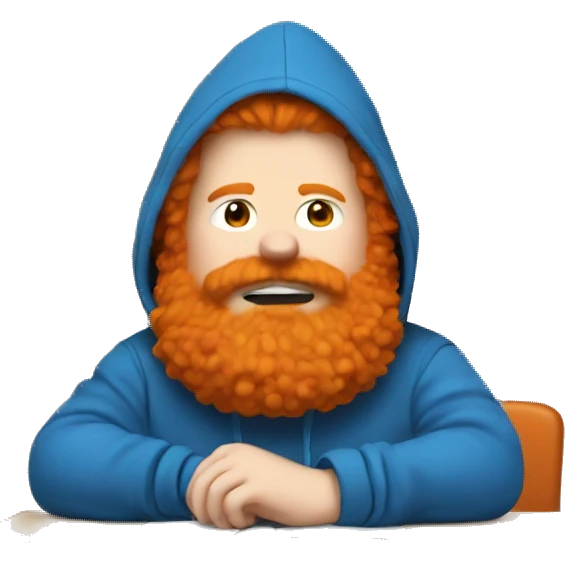Fat ginger in a blue hoodie with a big orange bushy beard slammin a desk emoji
