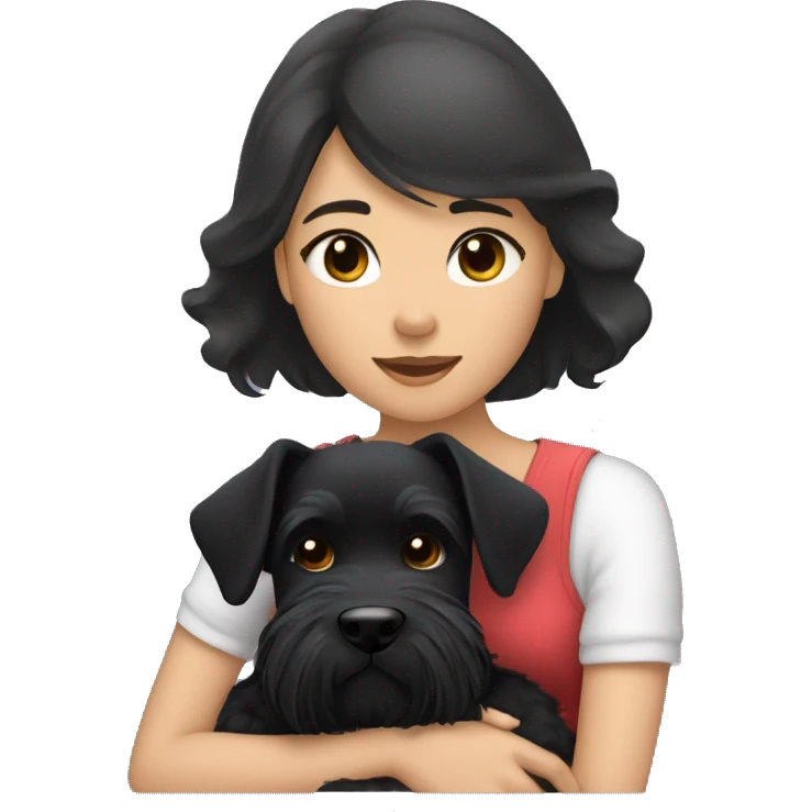Asian girl cuddling with black schnauzer emoji