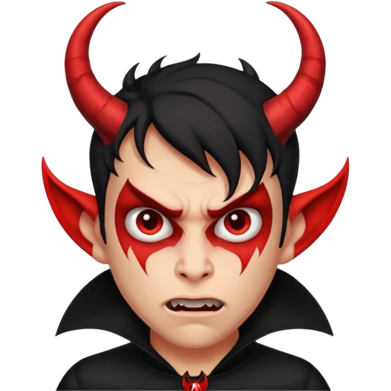 The guy looks at you with contempt and disgust, rolls his eyes, and wears black clothes and has devil horns. emoji