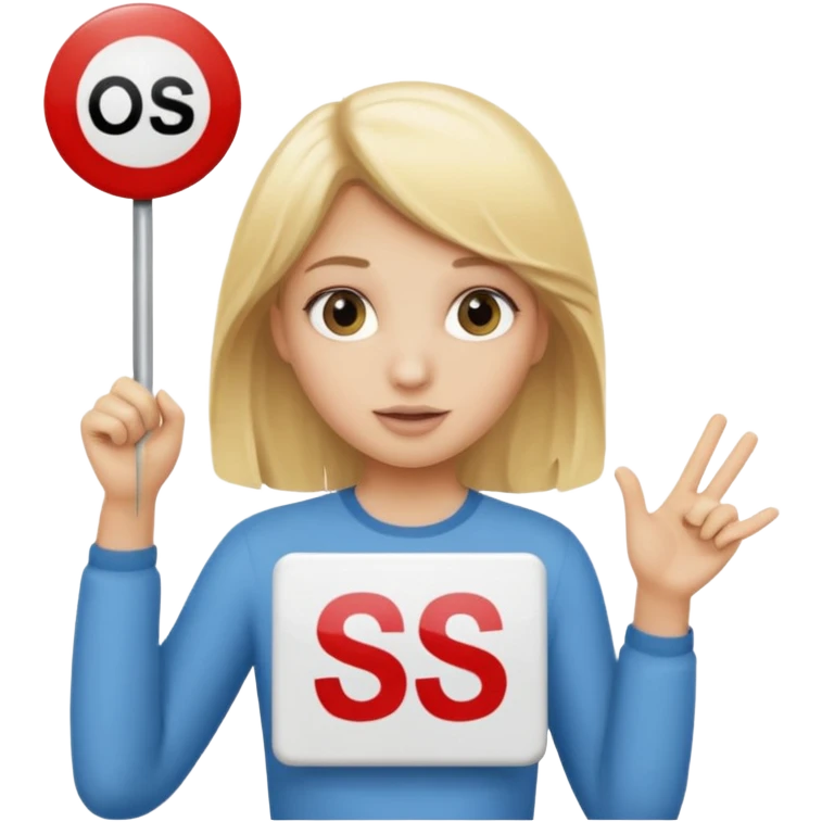Blonde girl holding up a SOS sign emoji