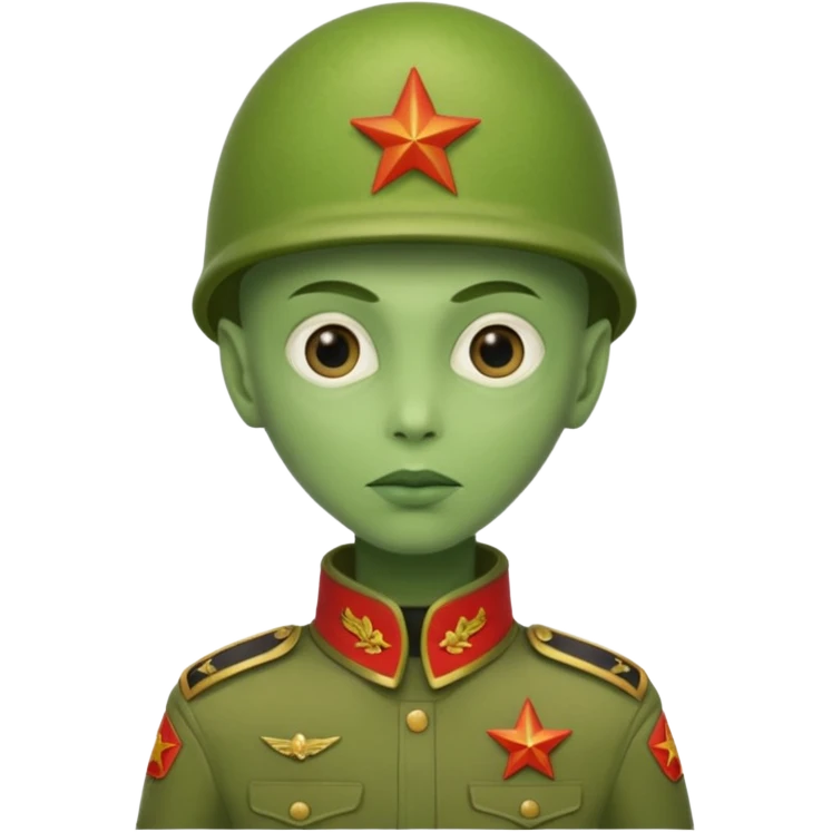alien, wearing cccpp soldier custome, half body emoji