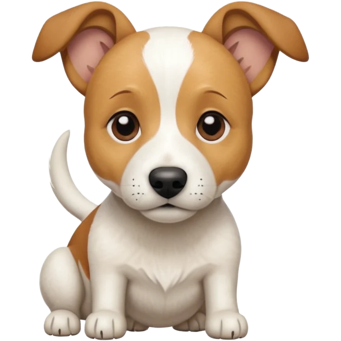 a full body facing front on of a buff white beagle cross jack russell terrier looking dog the size of a kelpie with light brown long ears resting on its face and a light brown patch above one eye and a large snout. the rest of the dog is completely white.  emoji