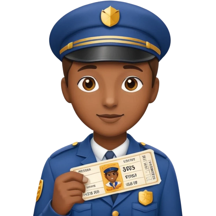 vendedora de boletos de cine, con uniforme y gorra, mostrando tickets emoji