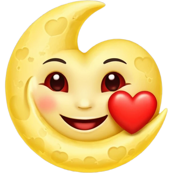 Smiling moon holding glowing heart emoji