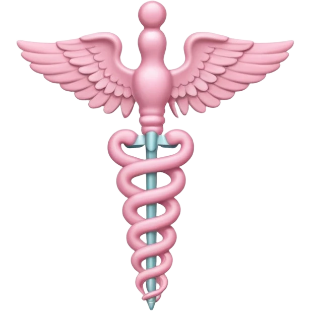 Caduceus symbol, soft pastel pink, iOS emoji style, variation 2 emoji