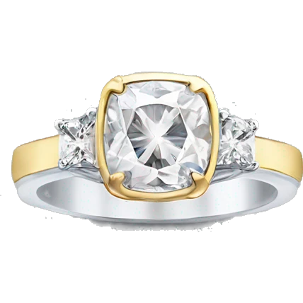 One Cushion cut diamond ring with two tone white and yellow gold band  emoji