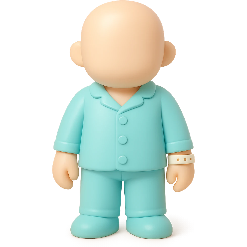 faceless adult figure in #6fe8f3 pajamas and a hospital wristband, minimalist professional vinyl toy figure style, clean and simple, suitable for a Discord role icon emoji